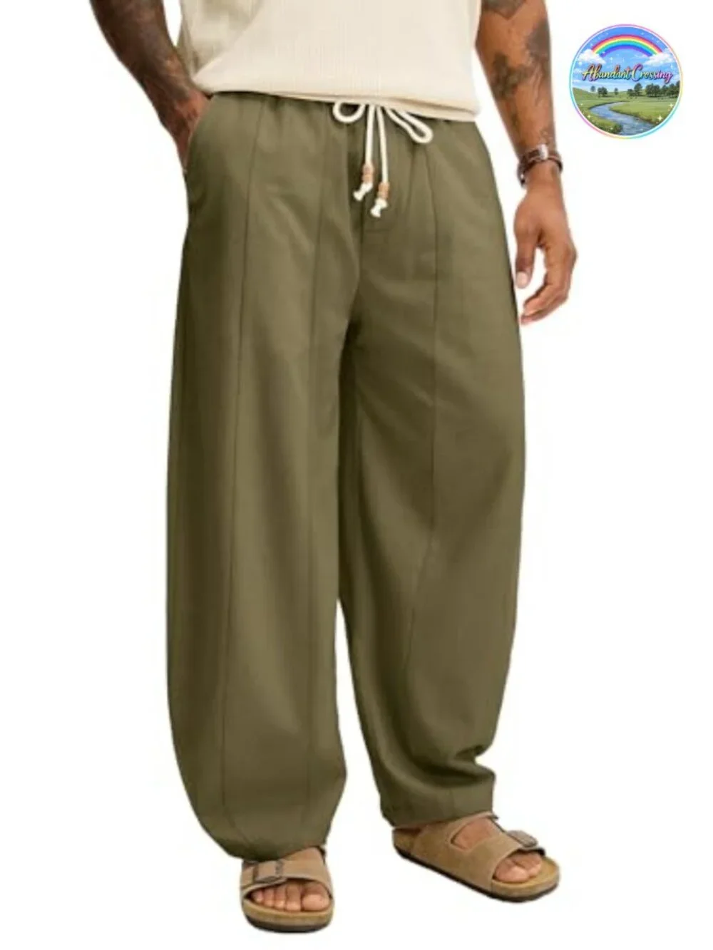 Baggy Linen Cotton Drawstring Pants Summer Beach Vacation Wide Leg